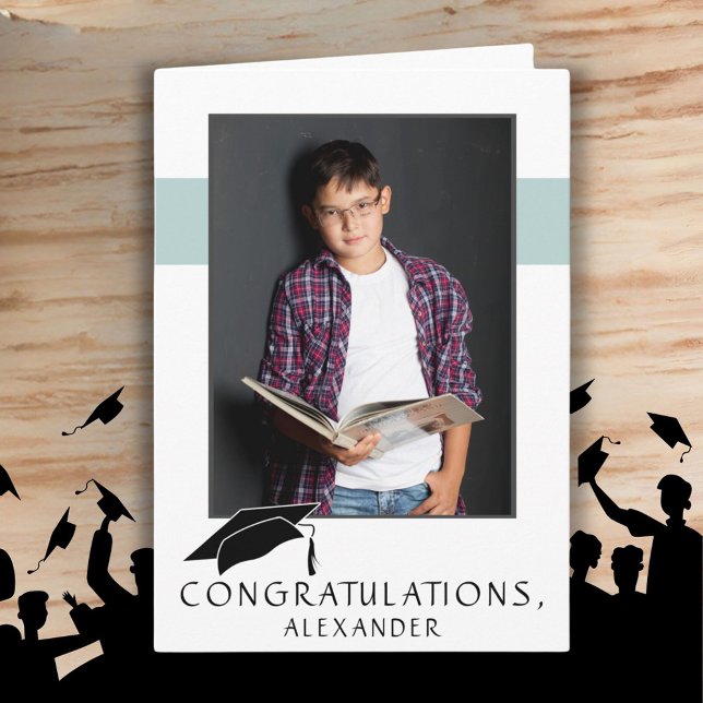 Carte Modern Blue Félicitations Graduation Photo (Créateur téléchargé)