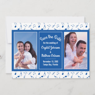 Carte Modern Blue White Music Notes Photo Enregistrer la