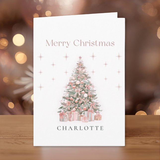 Carte Modern Blush Christmas Tree – Personalized Holiday (Créateur téléchargé)