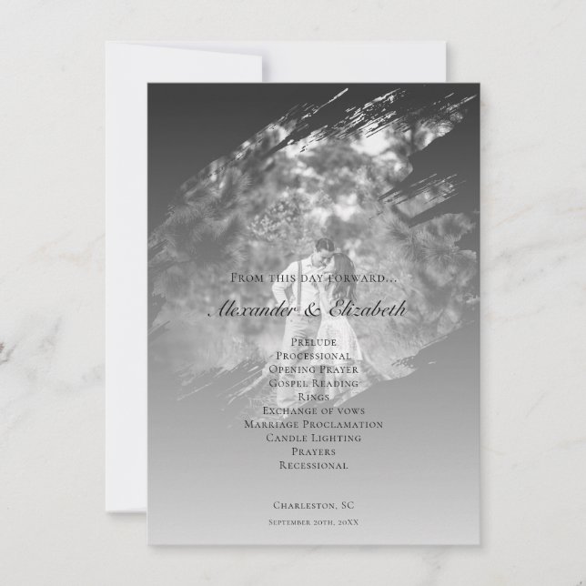 Carte Modern Brushstroke Photo Wedding | Soft Black (Devant)
