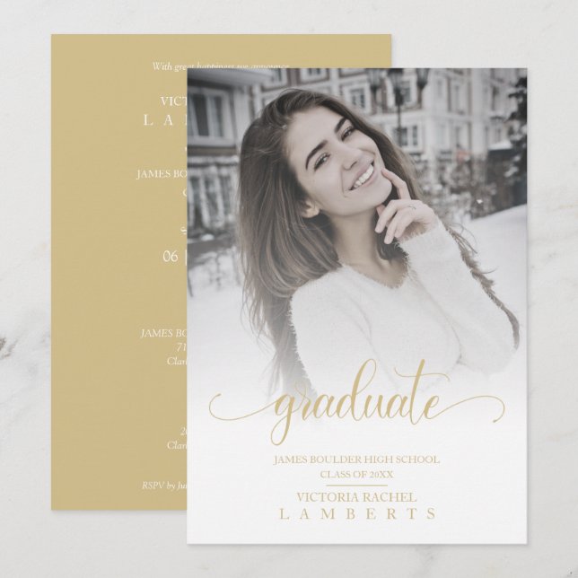 Carte Modern Chic Gold Typography Script Graduate School (Devant / Derrière)