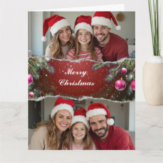 Carte Modern Christmas Script with Family Photo