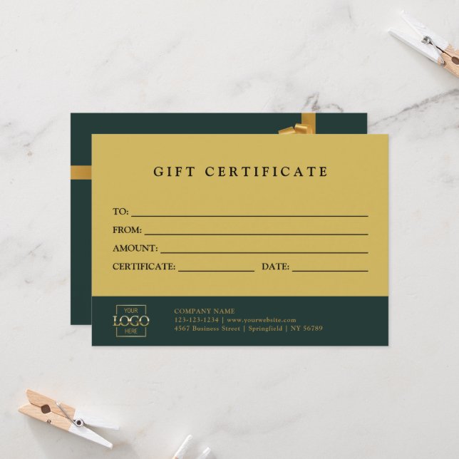 Carte Modern Elegant Custom Business Gift Certificate (Devant/Arrière en situation)