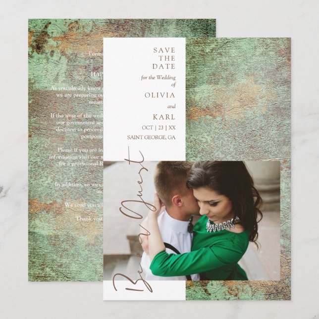 Carte Modern Green Gold Be Our Guest Photo Couple (Devant / Derrière)