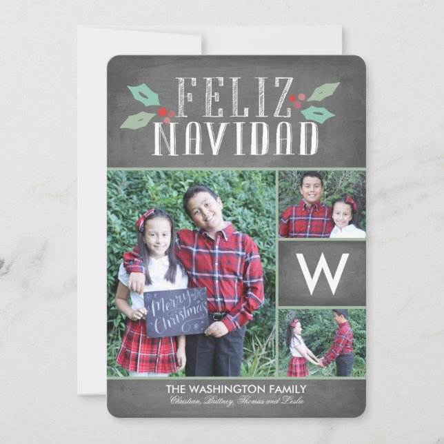 Carte Modern Hollies Feliz Navidad Holiday (Devant)