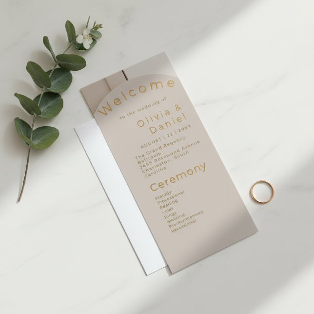 Carte Modern Luxe Arch Wedding Program | Neutral Beige  (Créateur téléchargé)