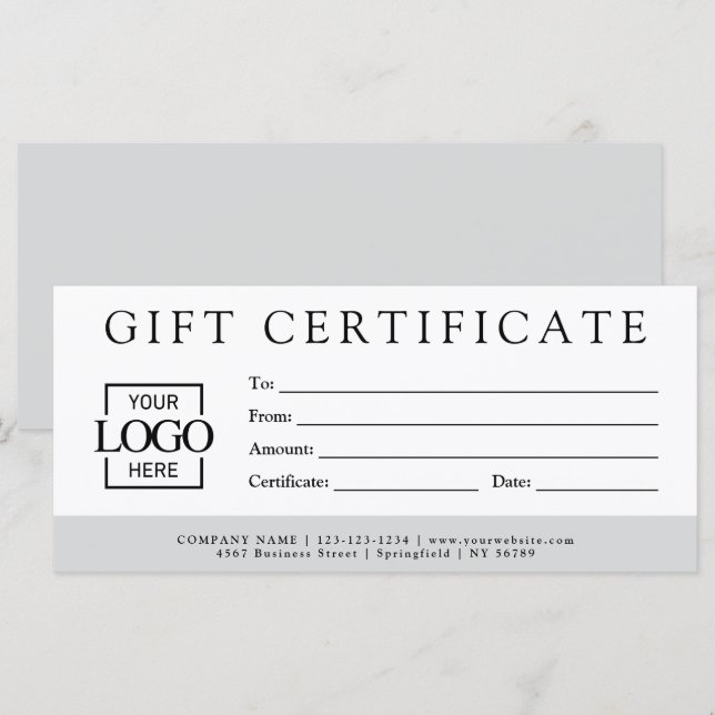 Carte Modern Minimalist Custom Business Gift Certificate (Devant / Derrière)