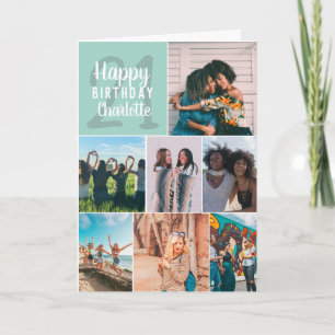Carte Modern mint green collage grid 21 birthday