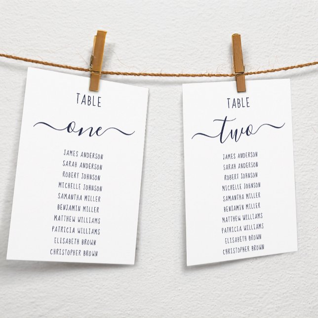 Carte Modern  Navy Blue Script White Seating Chart Card (Créateur téléchargé)