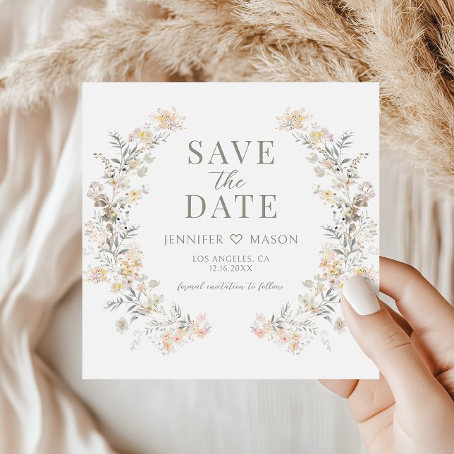 Carte Modern Neutral Floral Save The Date Photo Invite (Créateur téléchargé)