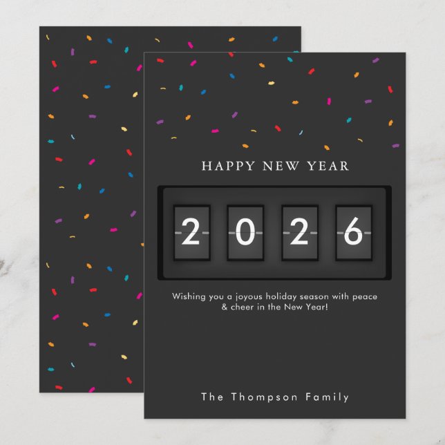Carte Modern New Year Simple Countdown Confetti (Devant / Derrière)