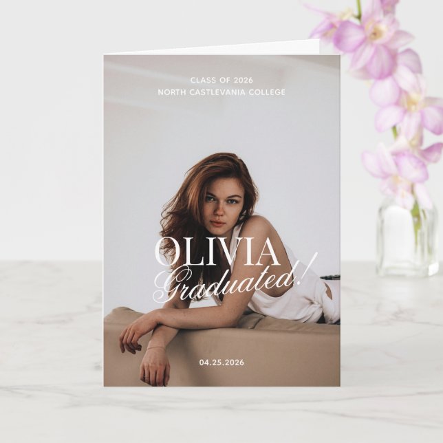 Carte Modern Photo Typography Script Grad Party Folded (Orchidée)