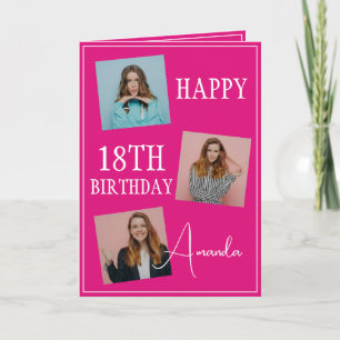 Carte Modern Pink 3 Photo Collage 18e anniversaire