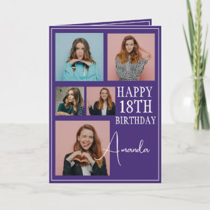 Carte Modern Purple 5 Photo Collage 18e anniversaire
