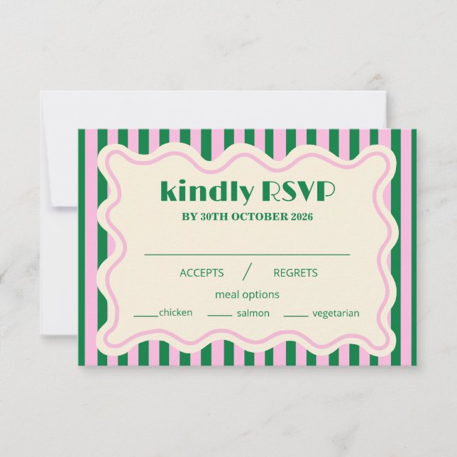 Carte Modern Retro Striped Wedding RSVP Card (Devant)