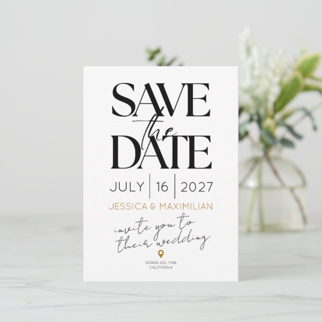 Carte Modern save the date with gold accents (Debout devant)