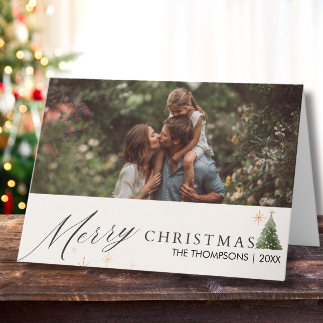 Carte Modern Script Merry Christmas Family Photo Custom  (Créateur téléchargé)