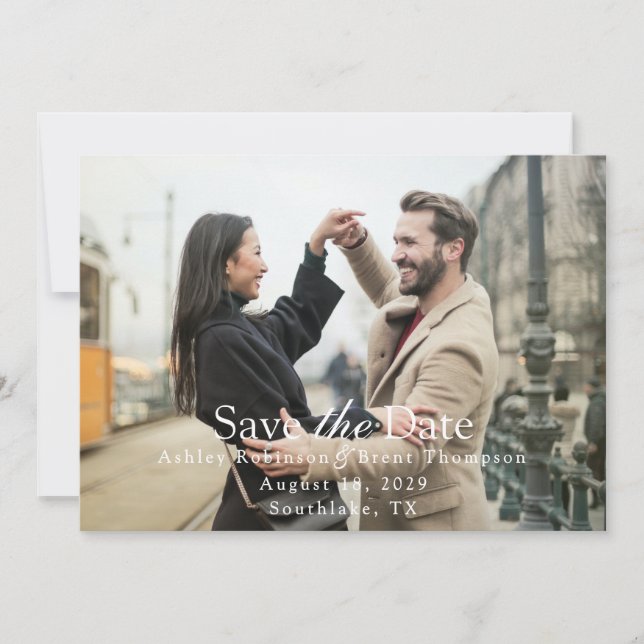 Carte Modern Script White Text Horizontal Photo (Devant)