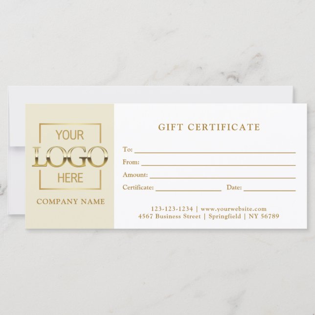 Carte Modern Simple Beige Business Logo Gift Certificate (Devant)