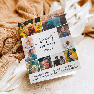 Carte Modern simple birthday white 10 photo collage grid