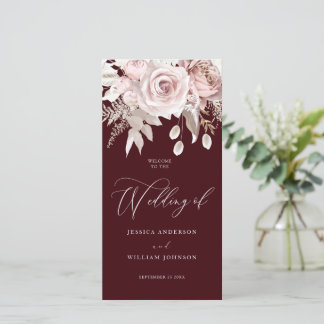 Carte Modern Trendy Deep Burgundy Blush Wedding Program