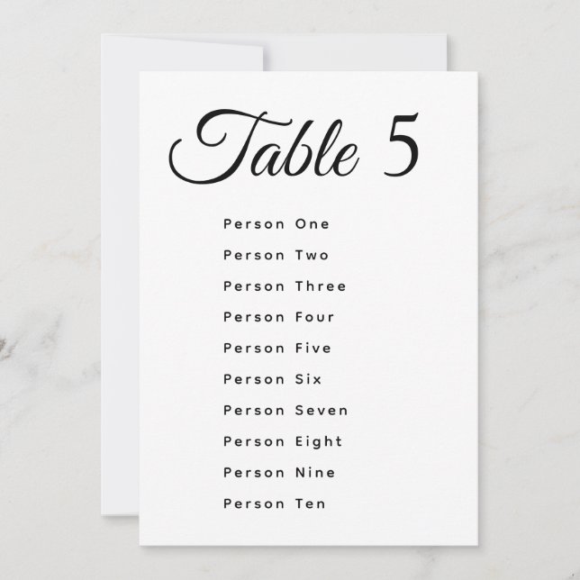 Carte Modern Wedding Table Number Seating Chart Cards (Devant)
