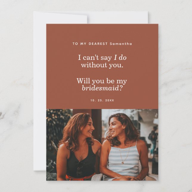 Carte Modern Will You Be My Bridesmaid Photo Card (Devant)
