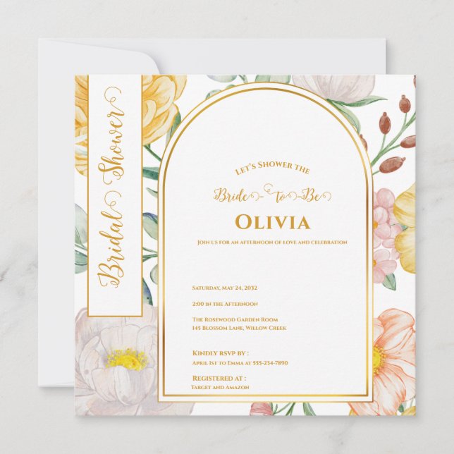 Carte Modern Yellow Floral Arch Bride-to-Be Shower (Devant)
