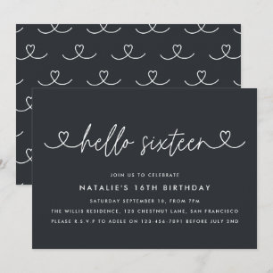 Carte Moderne 16e anniversaire simple élégant script élé