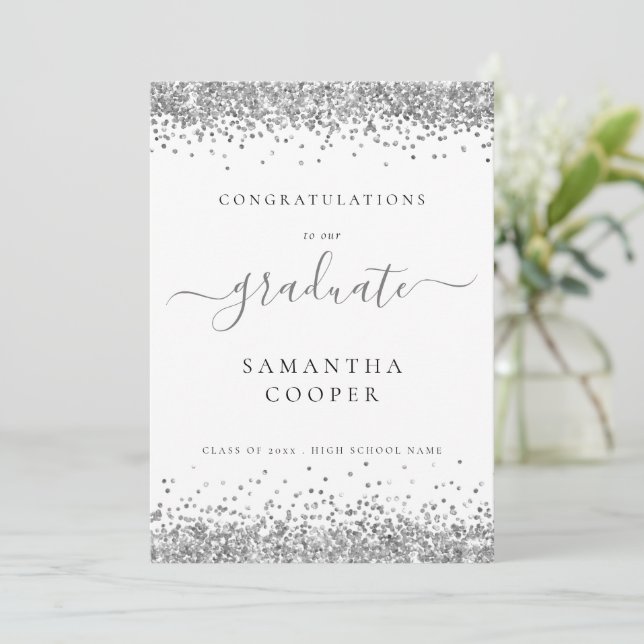 Carte Moderne 2024 Graduation Parties scintillant argent (Debout devant)
