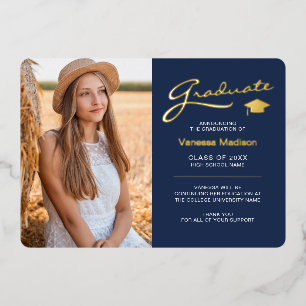 Carte moderne 2 photo Marine Blue & Gold Foil Grad