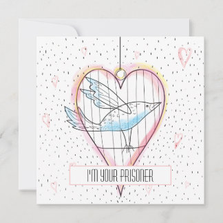 Carte Moderne Amour Coeurs et Oiseaux Minimaliste