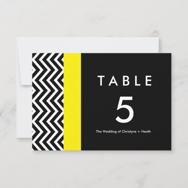 Carte moderne Chevron Black & Yellow Table Number (Devant)