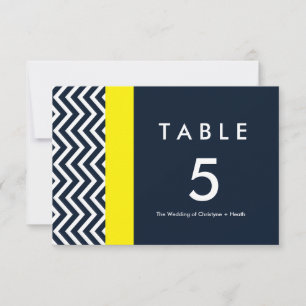 Carte moderne Chevron Blue & Yellow Table Number