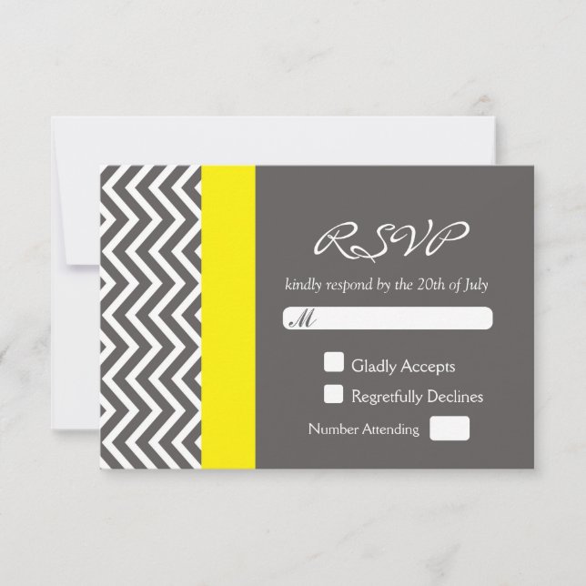 Carte moderne Chevron Grey & Jaune Mariage RSVP (Devant)