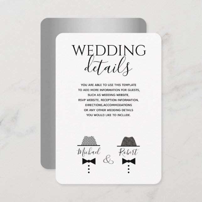 Carte moderne de détails de Mariage gris noir et b (Devant / Derrière)