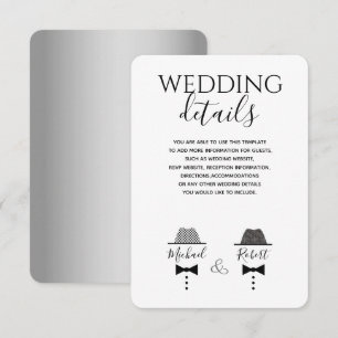 Carte moderne de détails de Mariage gris noir et b