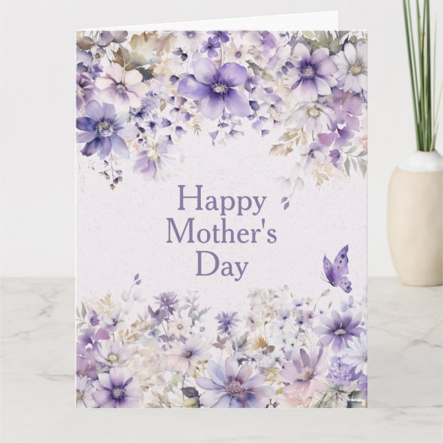 Carte moderne de Fête des Mères à fleurs violettes (Devant)