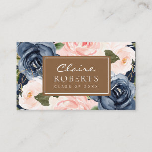 Carte moderne de graduation florale bleue
