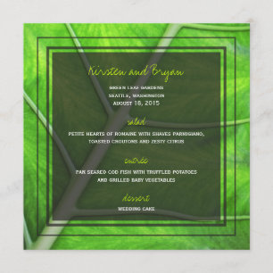 Carte moderne de menu de mariage de photo verte