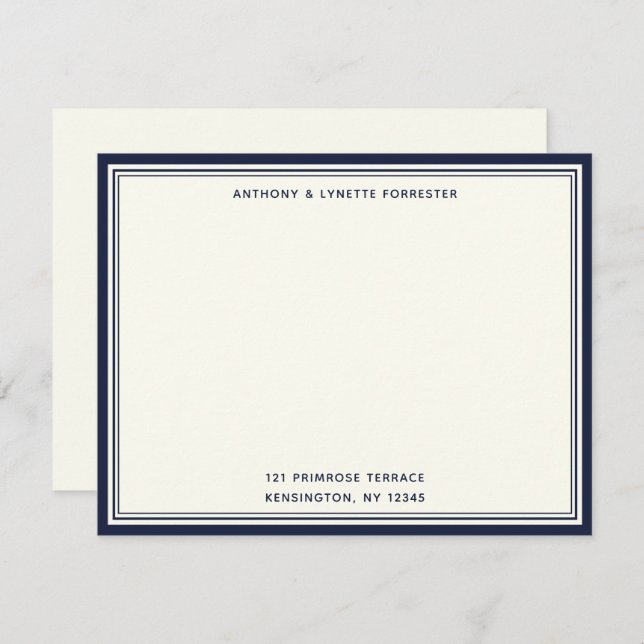 Carte moderne Denim Blue Border Nom et adresse (Devant / Derrière)