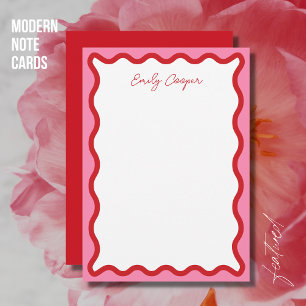 Carte moderne design Bold Wavy Red et Rose Note Ca