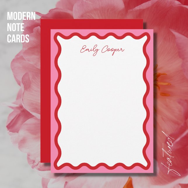 Carte moderne design Bold Wavy Red et Rose Note Ca (Créateur téléchargé)