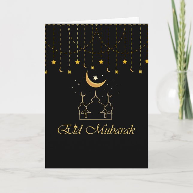 Carte moderne Eid Moubarak Black & Gold Eid Card (Devant)