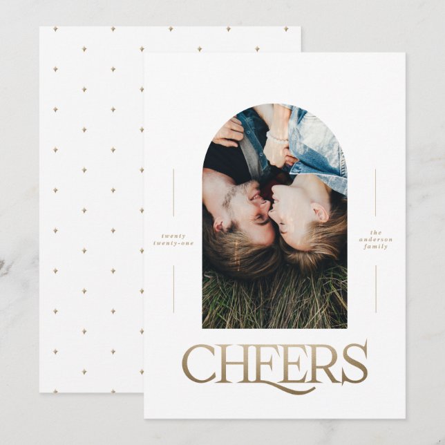 Carte Moderne élégant 1 photo typographie or Noël (Devant / Derrière)