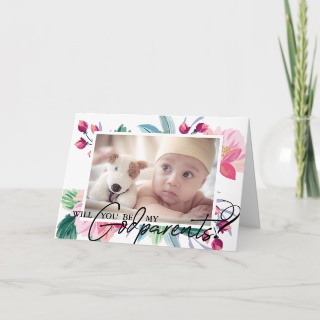 Carte Moderne Élégant Godparents Proposition Floral 2 Ph (Devant)