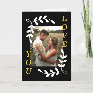 Carte Moderne Feuille Wreath Love You Photo Black Valent