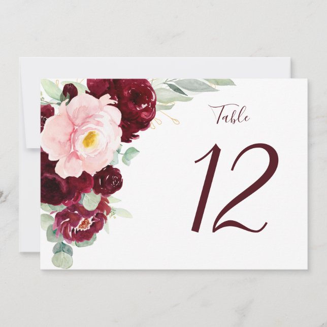 Carte Moderne Floral Bourgogne Horizontal Grand Mariage (Devant)