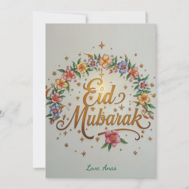 Carte moderne florale personnalisée Eid Mubarak (Devant)