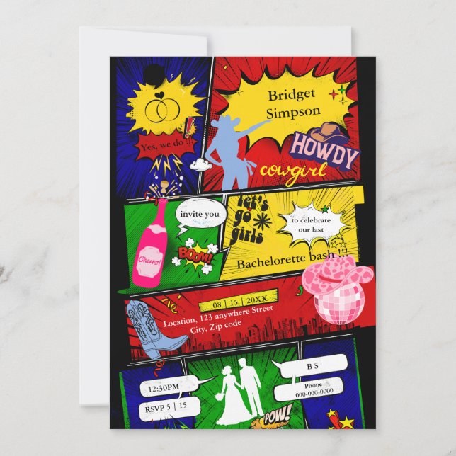 Carte moderne fun rétro bachelorette cowgirl (Devant)